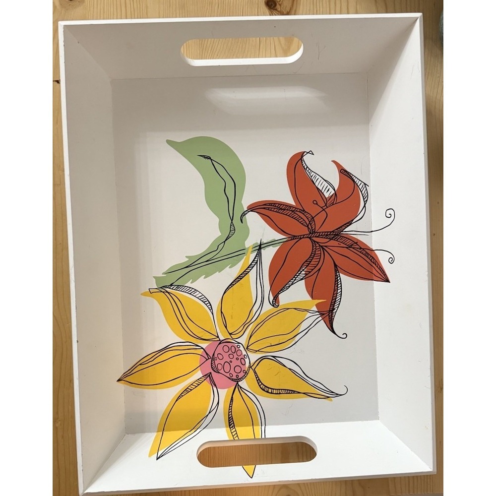 2007 Starbucks Coffee Co. Floral‎ Wooden Serving Tray 13"x17"
